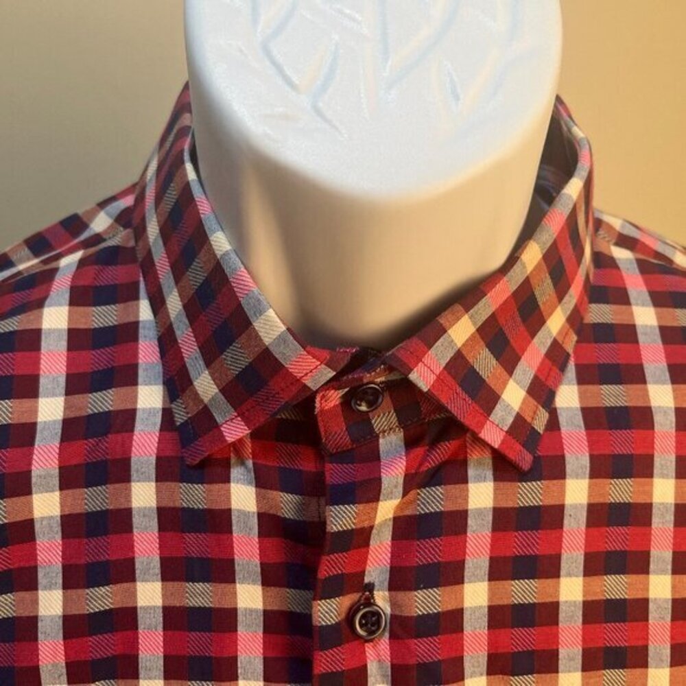 🔹 Luchiano Visconti Men’s L Check Shirt Pink Blue Khaki Long Sleeve 🔸